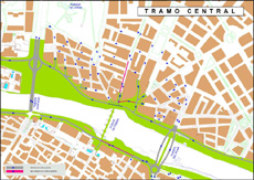 Plano del tramo central del Ebro como calle central de Zaragoza