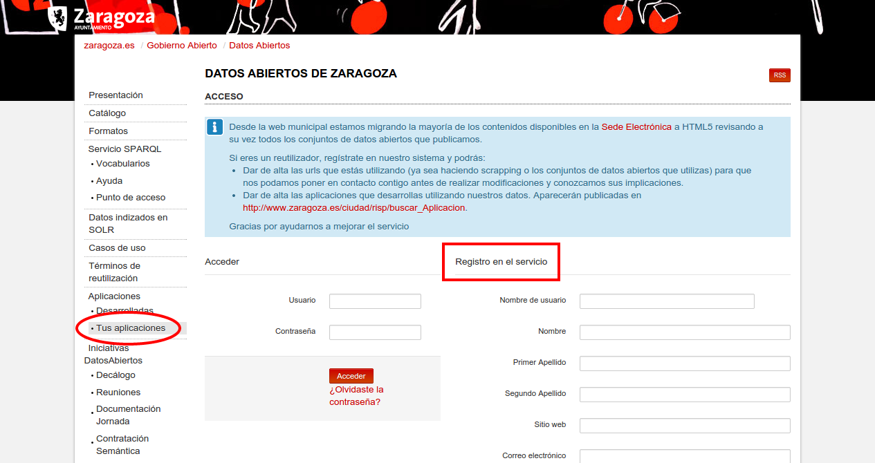Registro en API Zaragoza como reutilizador